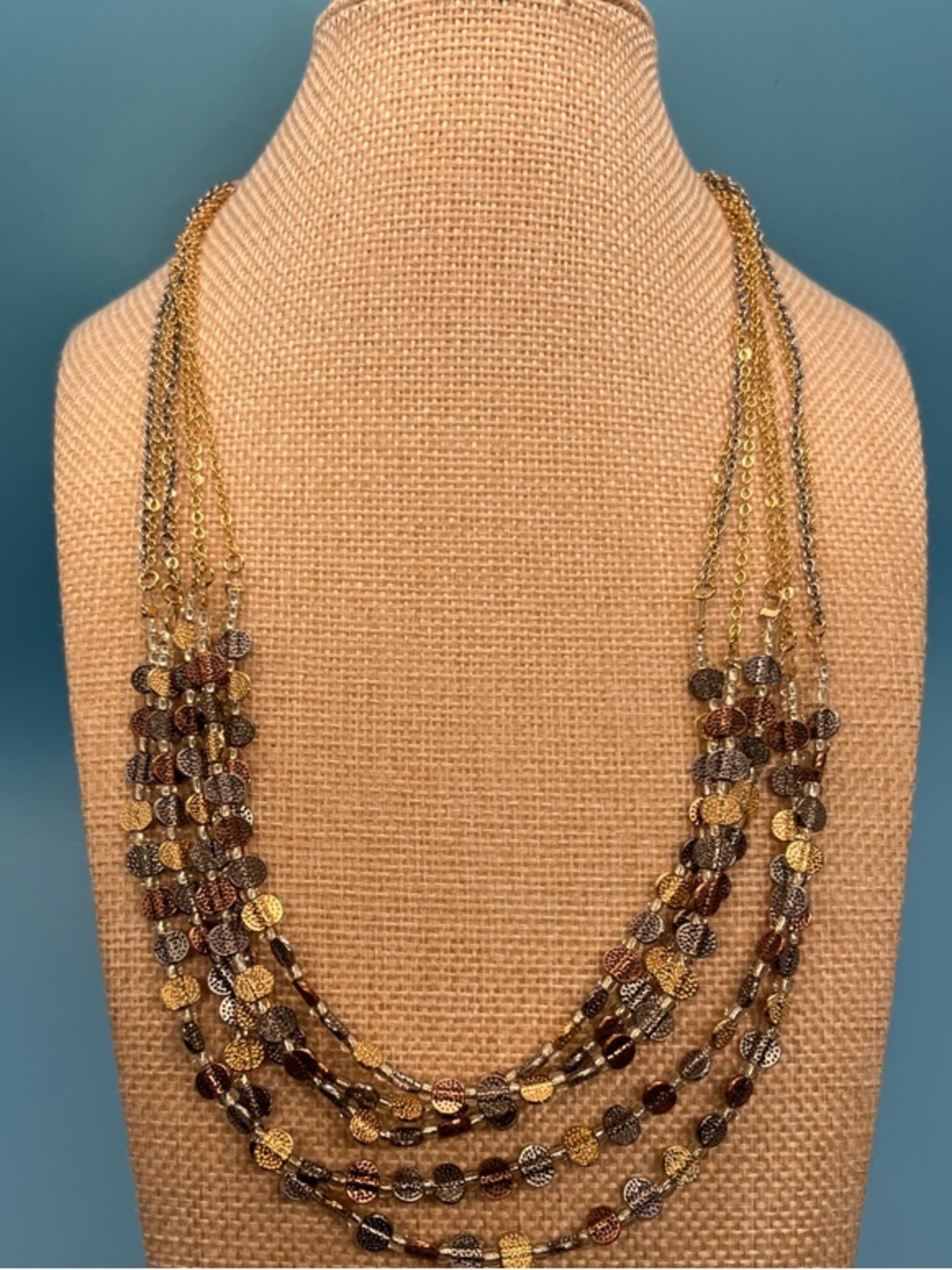 Tazza Layered Multi Metals Bead and Gold/Silver Chain Necklace - Women's Jewelry